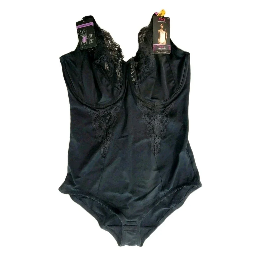 Maidenform FL1456 Flexees 42D Lace Bodybriefer Built-In Bra Firm Body Shaper
